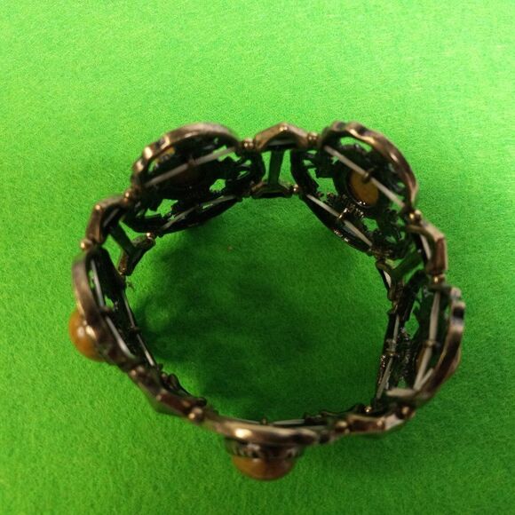 Statement Large Green Cabochon Stretch Bracelet - Picture 2 of 5